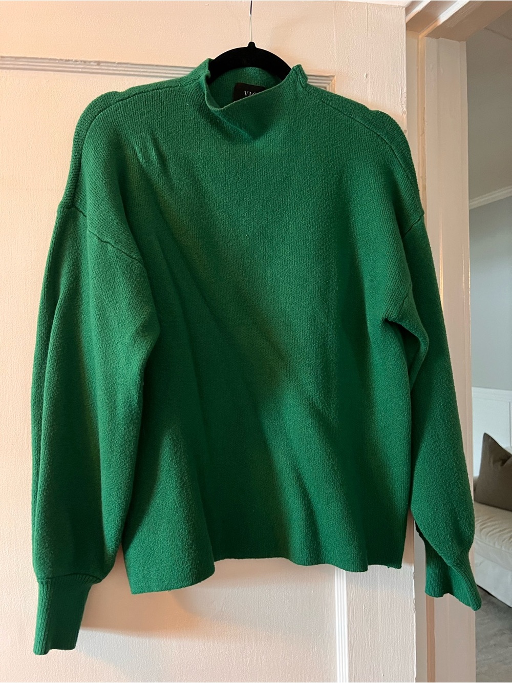 Vici Green Mock Neck Sweater — Relaxed Fit Cowl